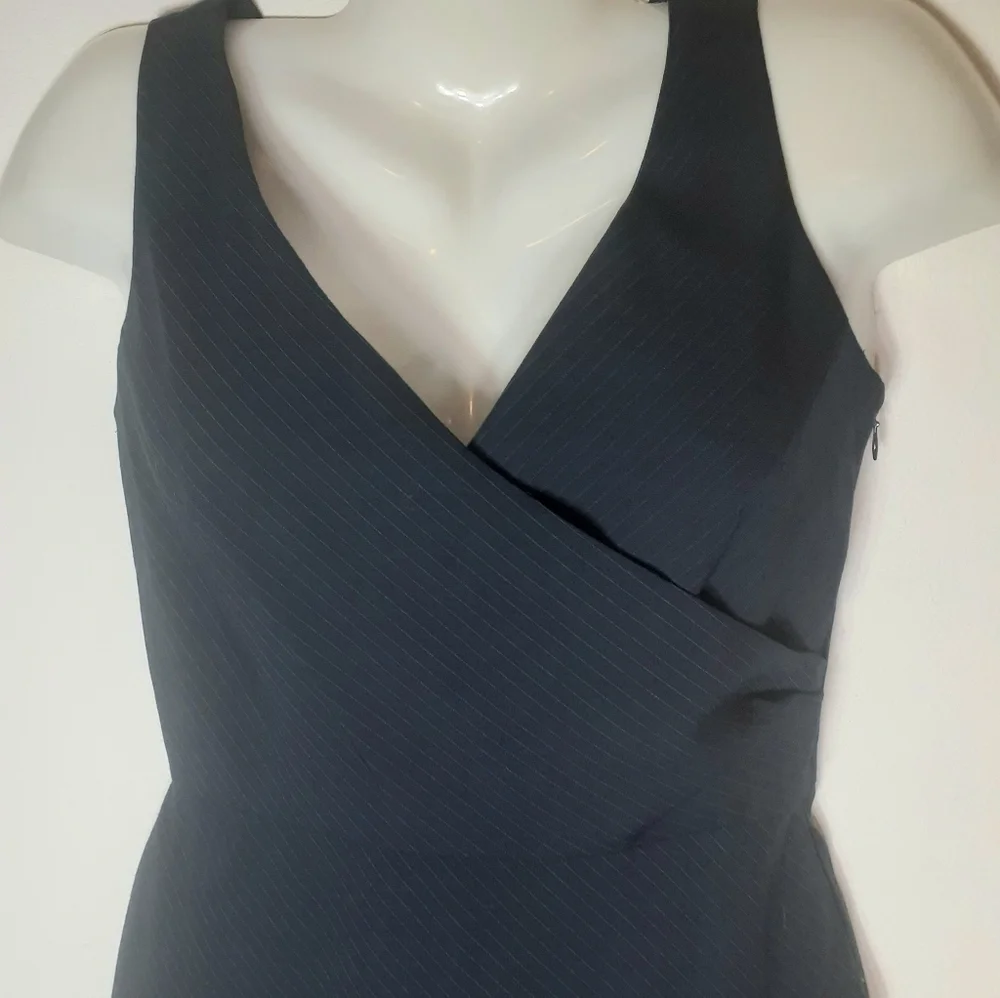 The Limited Women's Dress Navy Pinstripe Wrap V Neck Blue‎ Vintage Y2K Size 4 - Picture 2 of 8